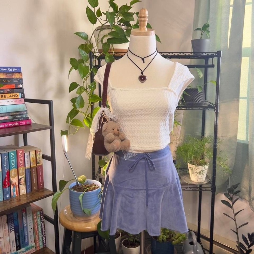 Vintage Y2K Big Flirt‎ Blue Velour Micro Mini Skirt Size Medium Preppy